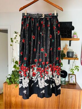Vintage Principles Floral Midi Skirt with Matching Belt – Made in Canada